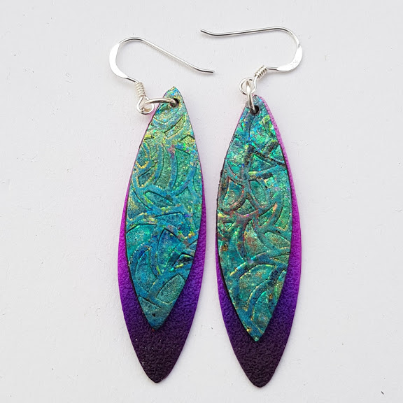 Violet Blue Double ‘Leaf’ Dangle Earrings