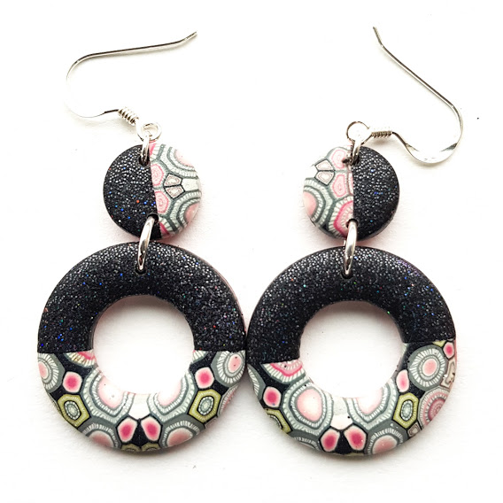 Rosa Noir Sparkle Circle & Disc Double Dangle Earrings