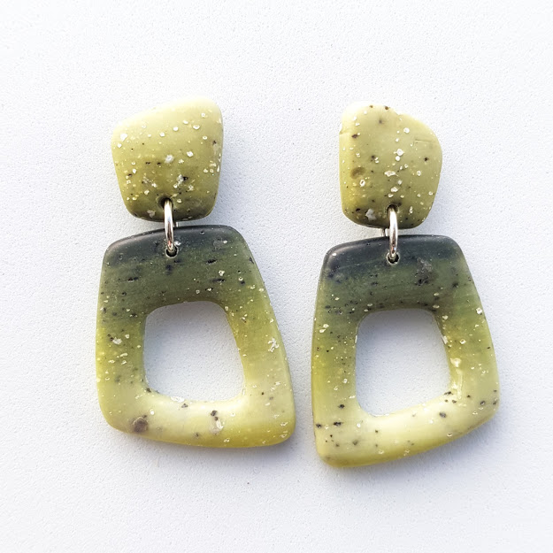 Geometric Stud Dangle ‘Moss Agate’ Earrings