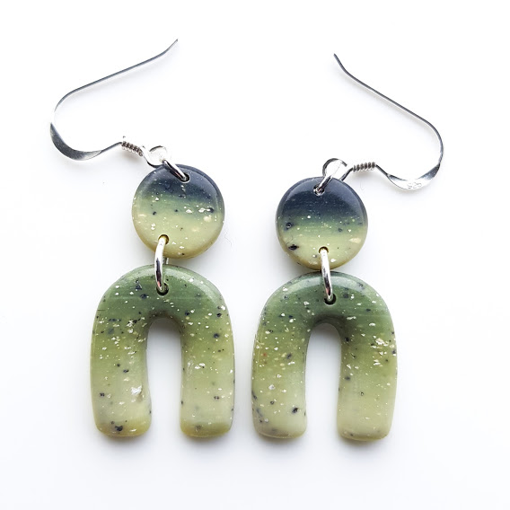 ‘Moss Agate’ Polished Archway Double Drop Earrings